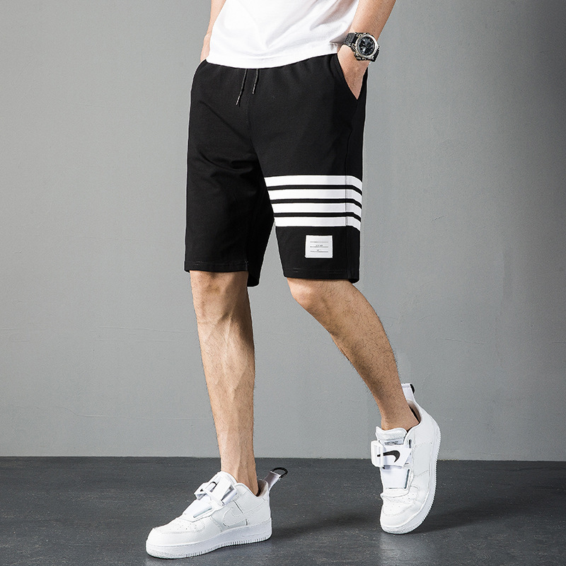 Summer Thin Cotton Grey Sports Shorts Men's Pants Hong Kong Style Tide Brand TB Five-point Pants Knitted Five-point Pants