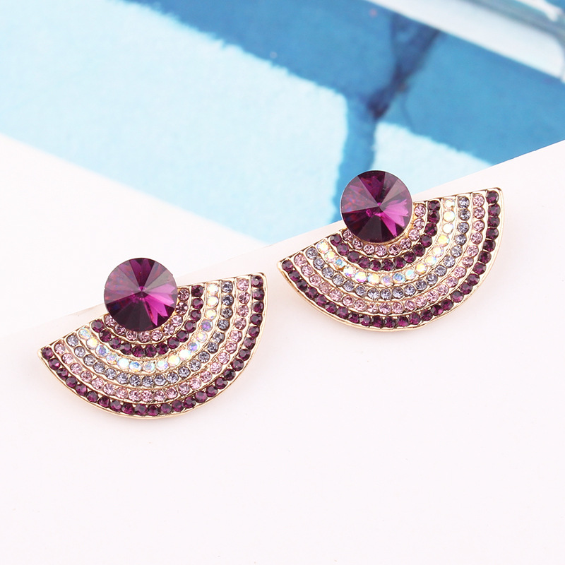 1 Pair Fashion Sector Alloy Inlay Rhinestones Women's Ear Studs display picture 9