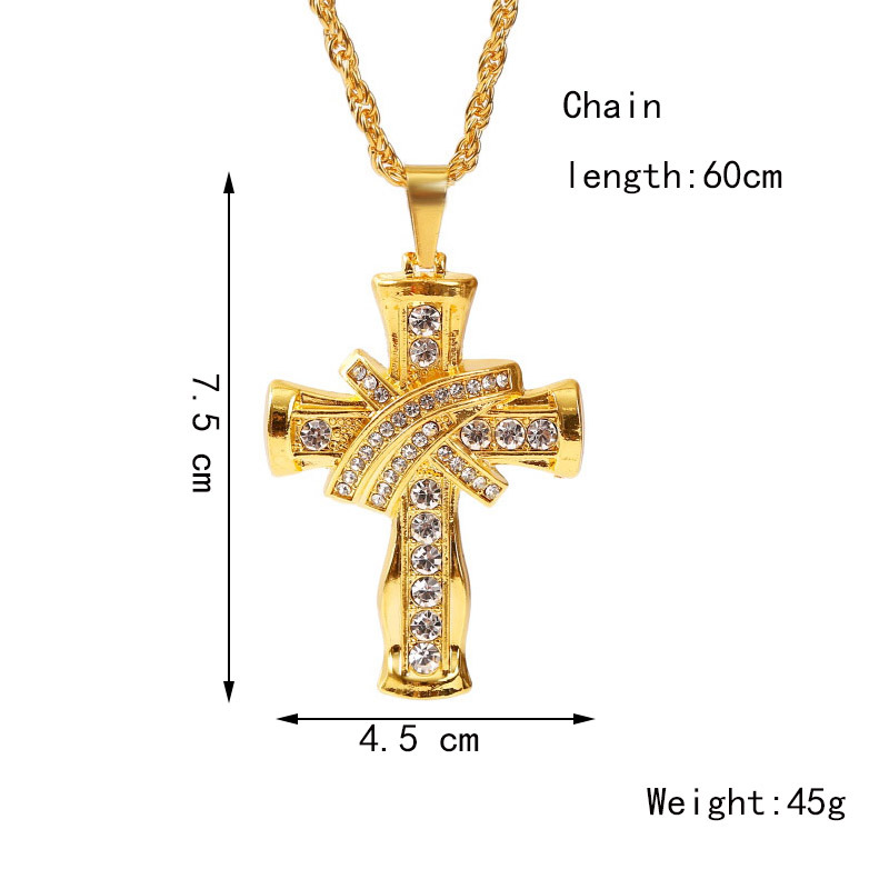exaggerated hip hop cross necklace creative hip-hop rhinestone pendant jewelry wholesale nihaojewelr