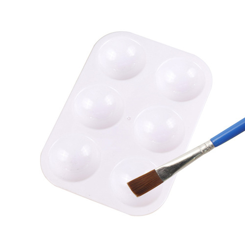 6-hole plastic rectangular art painting palette white thickened children's simple color painting tools wholesale