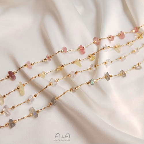 Natural strawberry crystal citrine color-preserving chain 14K gold-plated real gold handmade loose chain diy bracelet necklace material