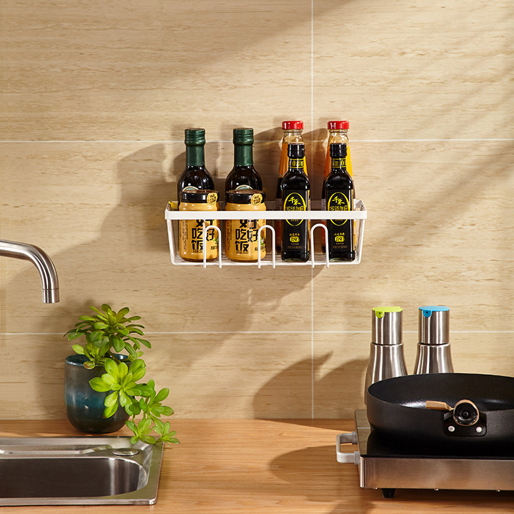Estante de cocina minimalista moderno condimento montado en la pared cesta de almacenamiento condimento sin perforar estante