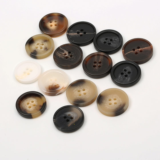 Resin pattern four-eye button black coffee flower woolen large trench coat button resin trench coat suit button manufacturer in stock