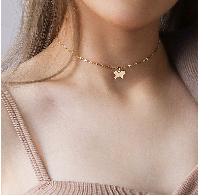 304 Stainless Steel Chain Material PVD Coated Real Gold Plated Insect Titanium Steel Retro Waterproof Non Tarnish Necklace