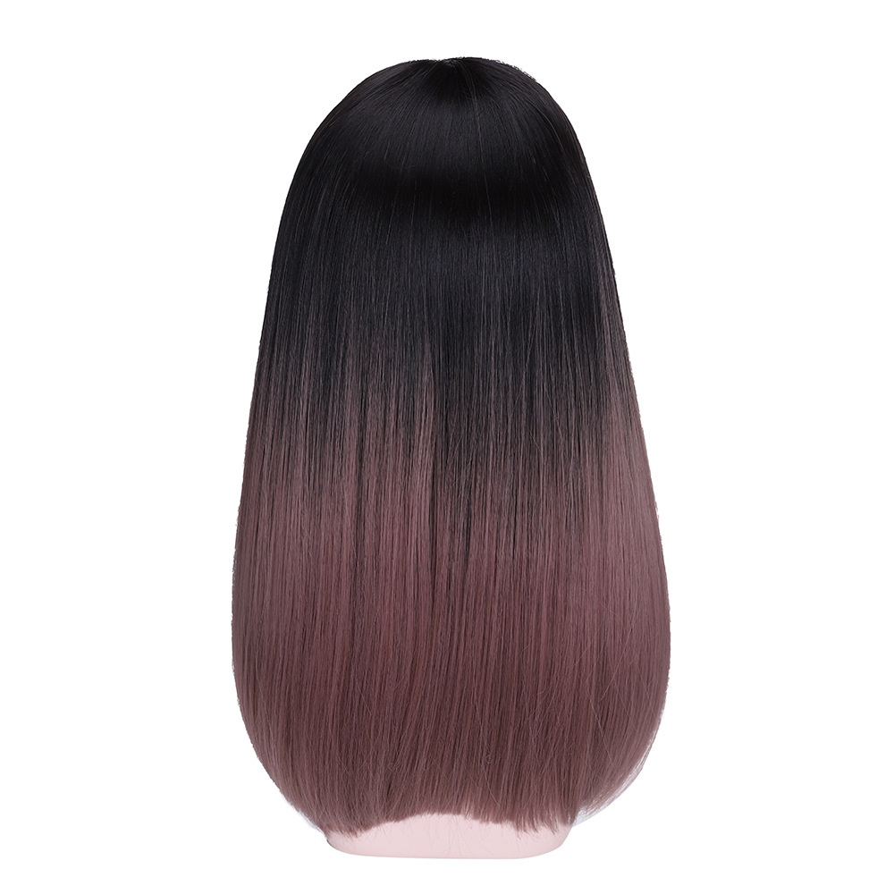 Perruque synthétique pour femmes, tête complète naturelle, longue et lisse, Air Bang, maille moelleuse, couverture de cheveux rouges_voghion.com