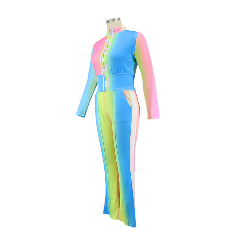 Large Size Rainbow Top With Trousers 2 Pieces Sets