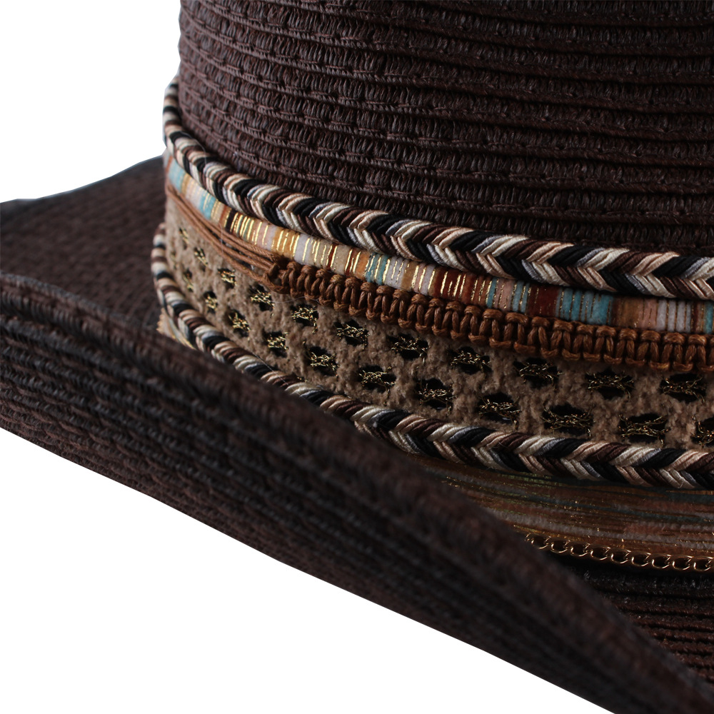 Sombrero de paja de mezclilla occidental curling sombrero de ala grande sombrero de sol de verano de las mujeres sombrero de Sol de paja casual