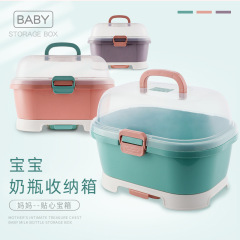 嬰兒奶瓶整理盒收納箱便攜寶寶餐具收納盒防塵奶瓶架瀝水支架大號