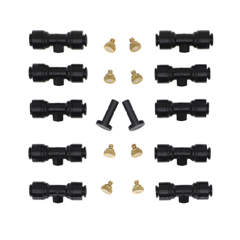 Negro 2 puntos 1 / 4 enchufe rápido soquete de pulverización de latón de baja presión atomización micro pulverización enfriamiento al aire libre libre libre de impuestos