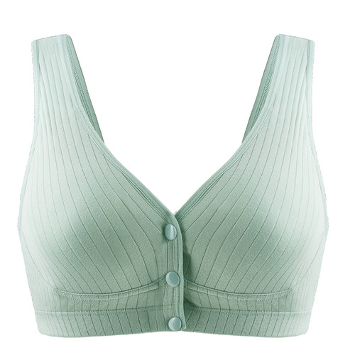 New spring and summer thin bamboo cotton large size nursing bra without rims front buckle vertical stripe pure cotton maternity bra