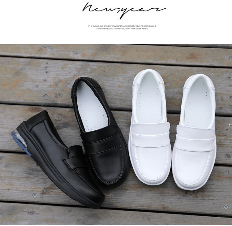 2020 spring/summer new nurse shoes women's white women's genuine leather shoes air cushion black work shoes soft back thick back small leather shoes undefined