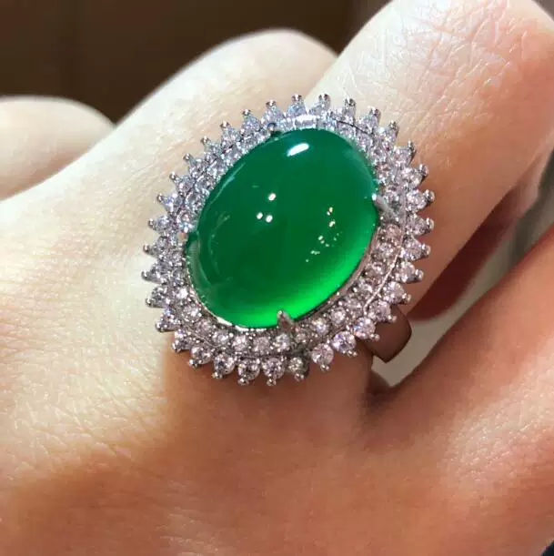 Agate ring jade, adjustable stone inlay, silver 925 sample