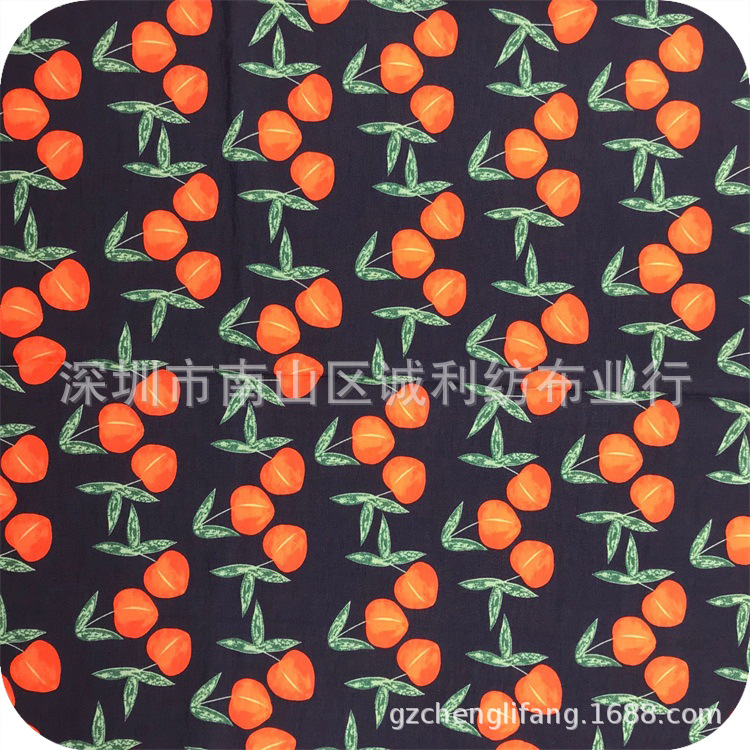精细水果印花 夏童装连衣裙衬衫印花布 樱桃叶子套装印花丝棉面料