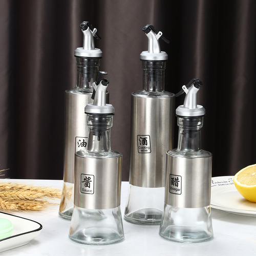 Kitchen supplies oil jug Japanese style stainless steel creative glass bottle press wine jug seal can be customized with logo