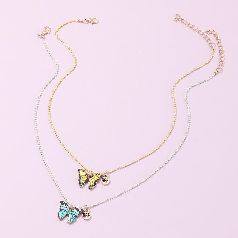 Fashion Color Butterfly Necklace Girls Alloy Drip Oil Color Hip Hop Clavicle Chain Wholesale display picture 16