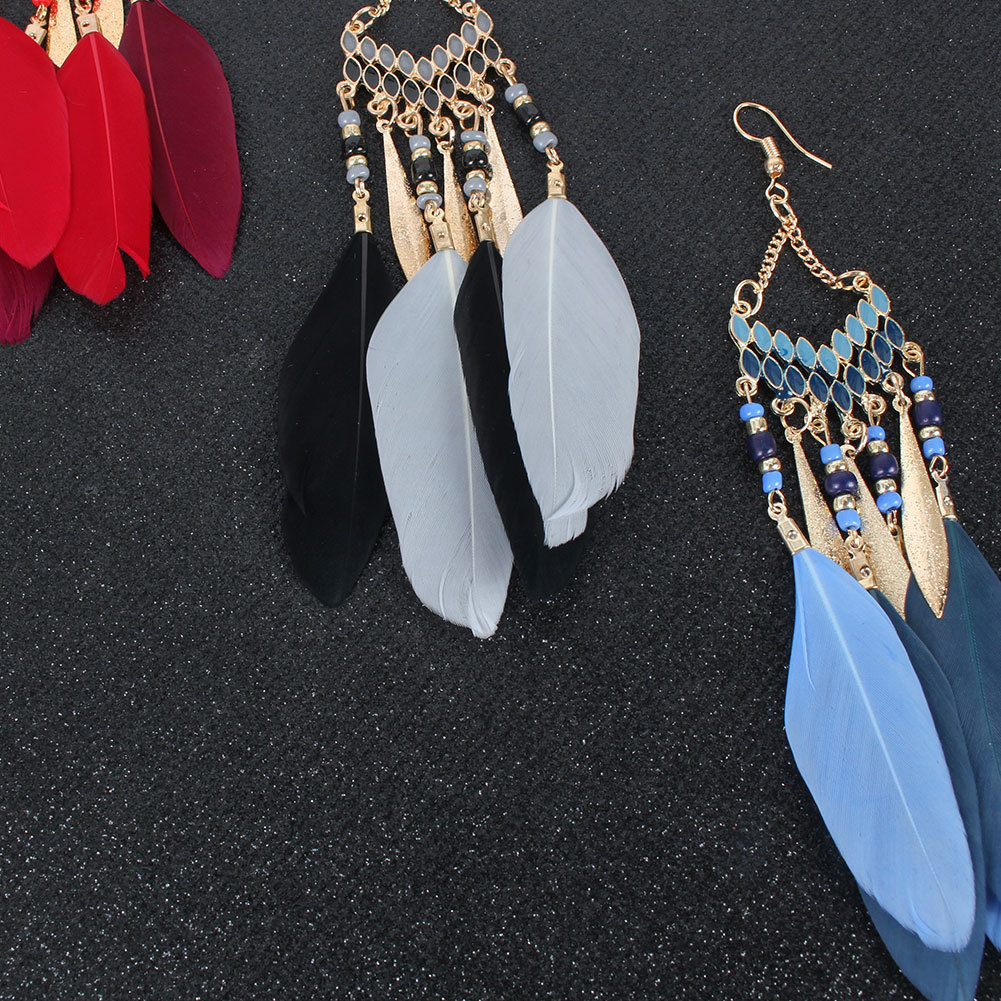 Fashion Feather Earrings Drop-shaped Tassel Earrings Wild Temperament Earrings display picture 2