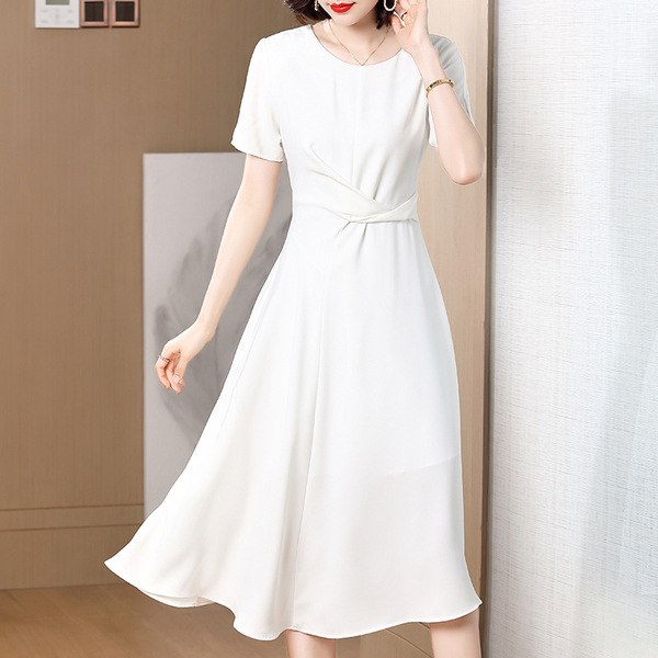 Dress female European and American fashion original design temperament short sleeve slim fit medium long skirt