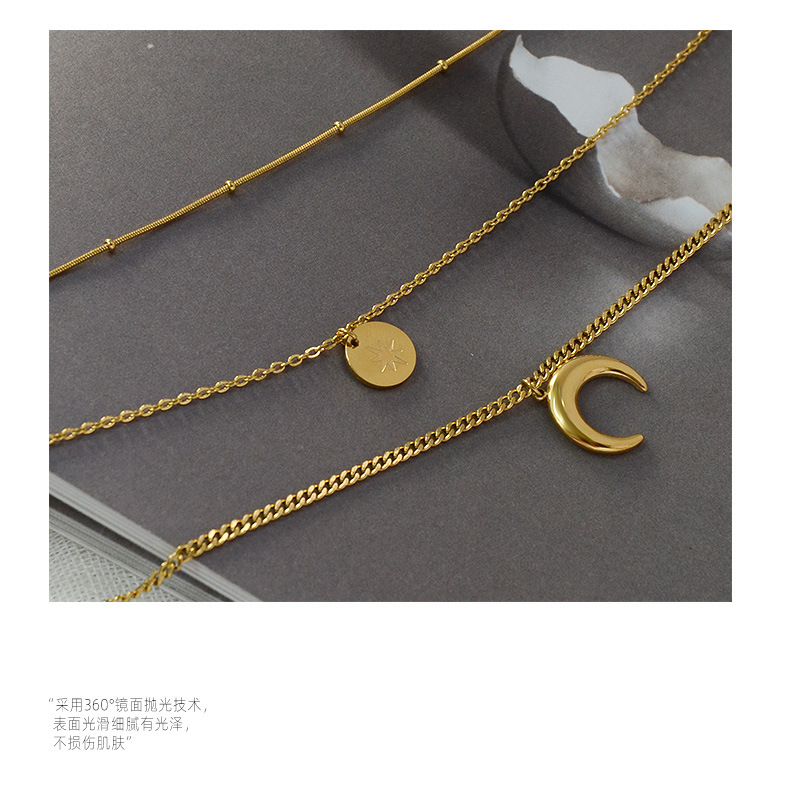New Fashion Star Moon Sun Titanium Steel Bracelet Necklace Set display picture 2
