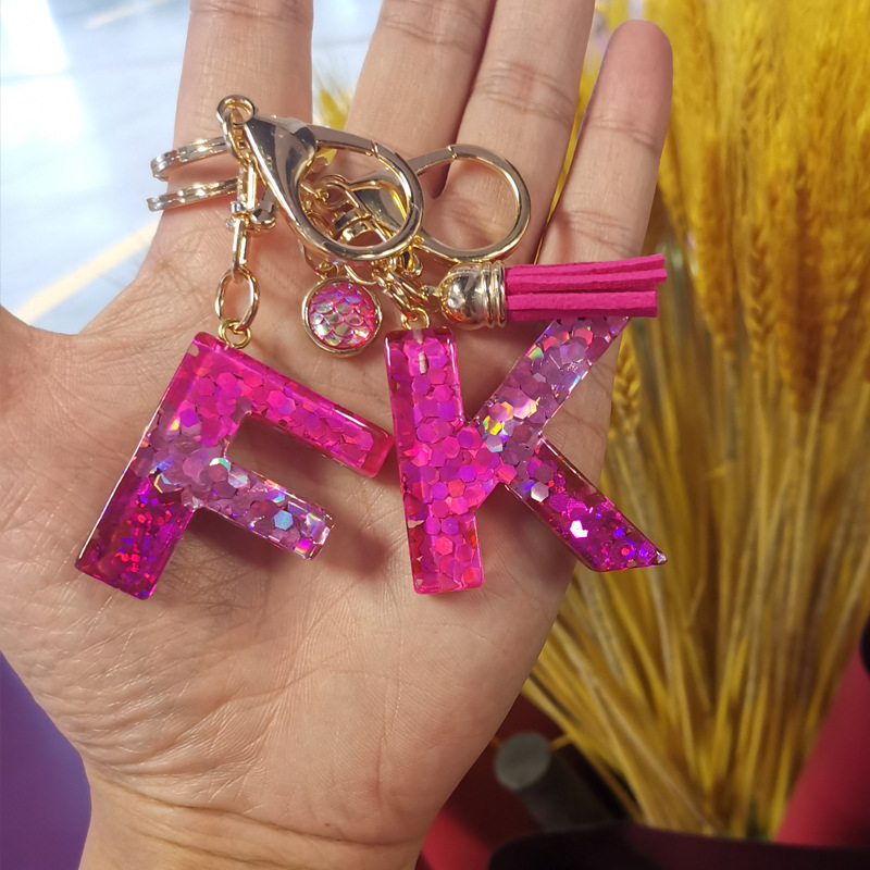 Sequins Design Fashion Style 1 Piece Fashion Letter Resin Metal Sequins Women's Keychain