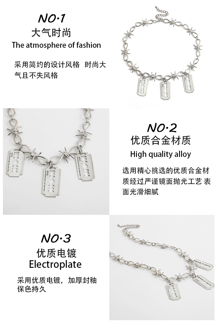 Fashion Jewelry Metal Industrial Wind Razor Pendant Punk Personality Knotted Bow Chain Necklace Wholesale Nihaojewelry display picture 7