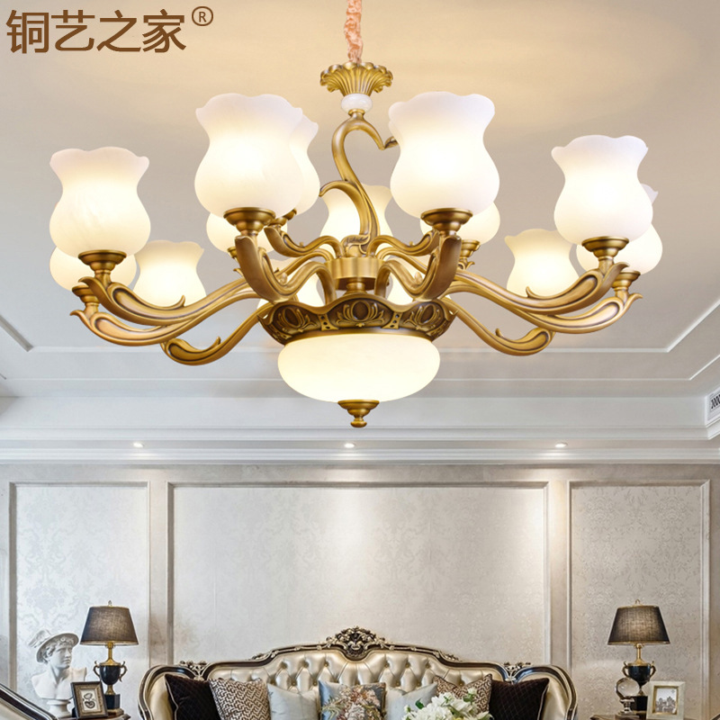 欧式全铜吊灯 客厅灯别墅高端奢华铜灯卧室餐厅纯铜美式中山灯具|ms