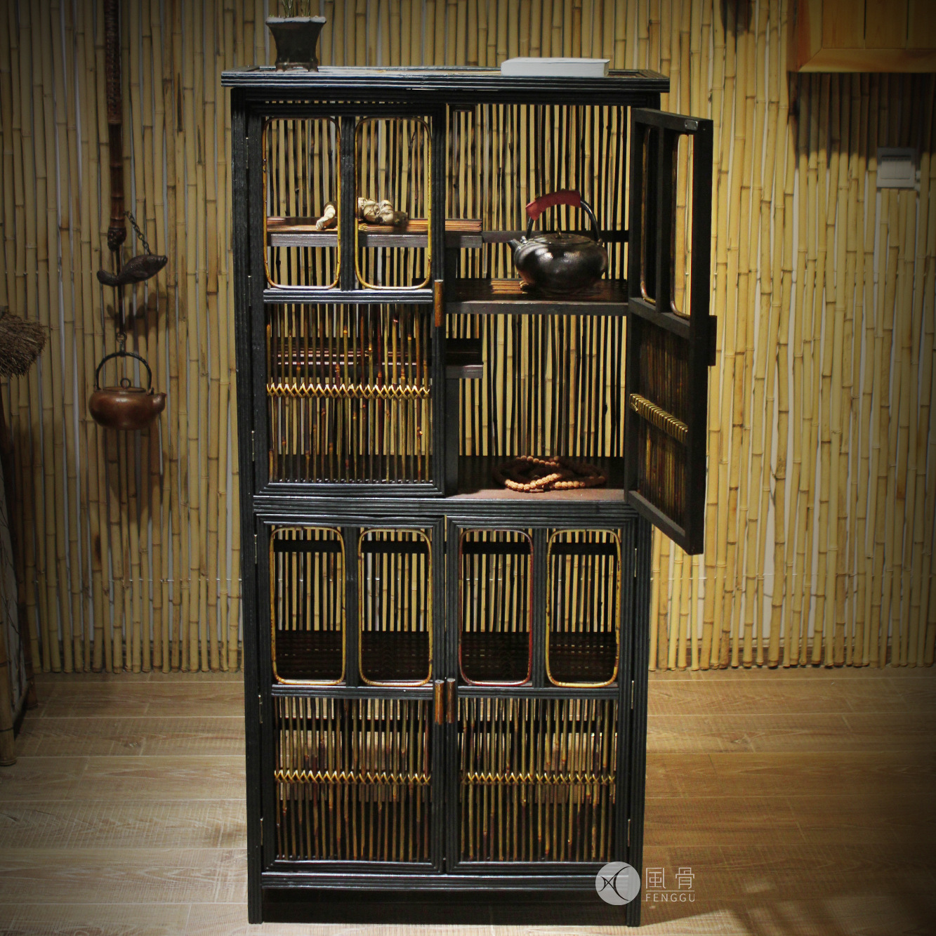 大号竹制茶柜木质博古架竹收纳柜子|ms