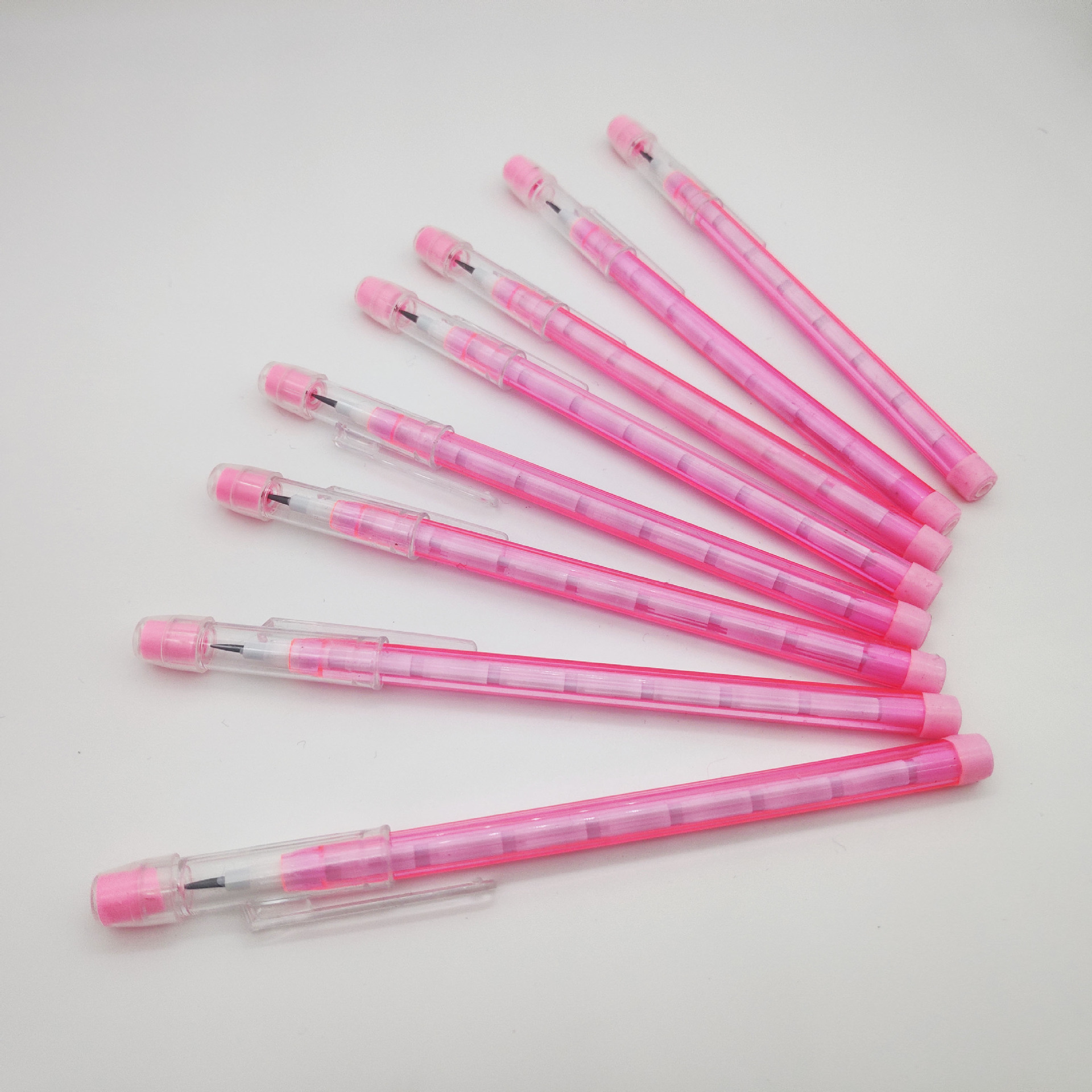 【厂家直供 】美国六角笔杆粉红色节节铅笔 9节铅笔