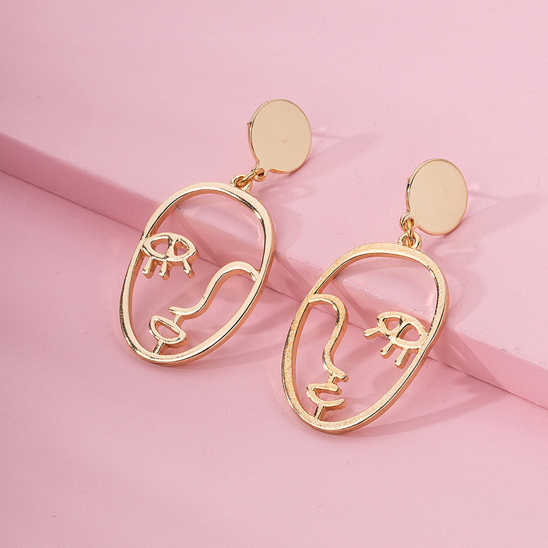 Fashion Golden Face Stud Contour Alloy Earrings Exaggerated  Wholesale display picture 3
