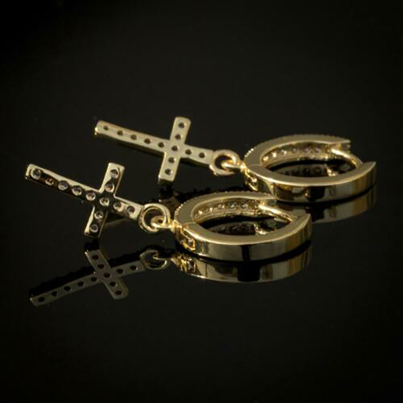 Classic Copper Inlaid Zircon  Cross Earrings Wholesale display picture 3