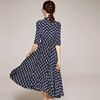 Silk Lapel printed 5-sleeve elegant waist real silk dress