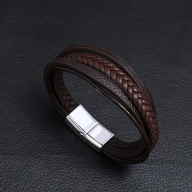 retro multilayer leather  simple magnet buckle  leather bracelet