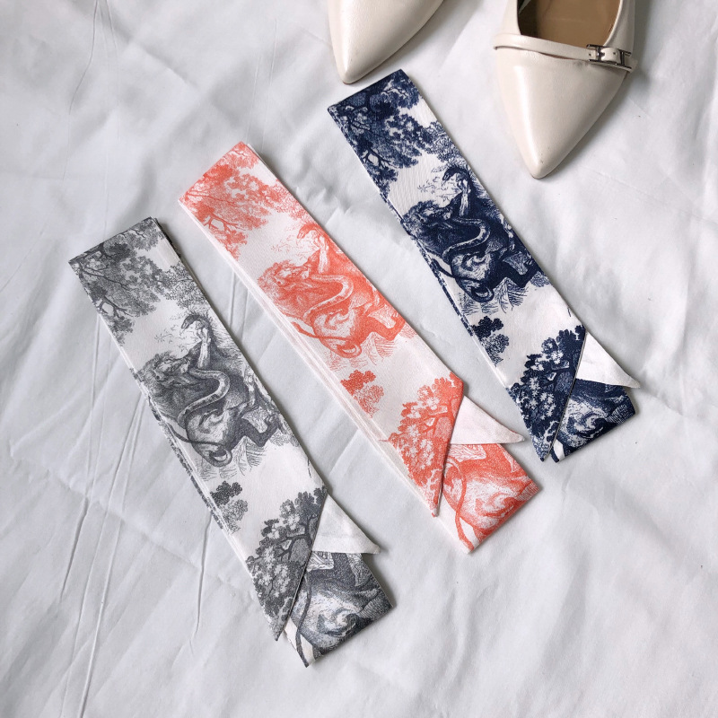 D家绑包手柄丝巾挂饰老花真丝窄细长条装饰丝带领巾缠包包小飘带|ms