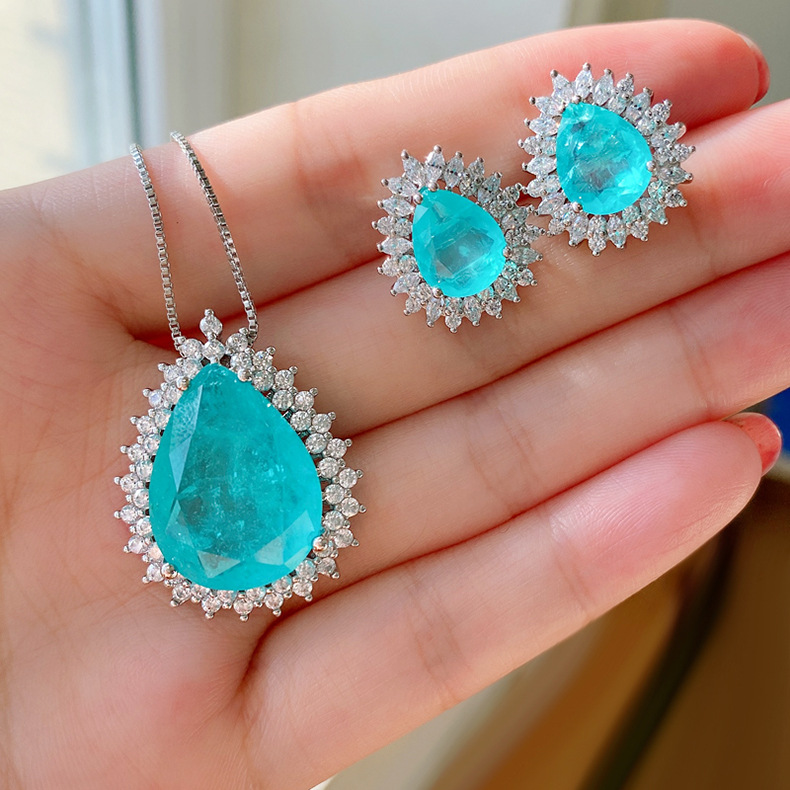 Women'S Gender Earrings + Necklace Lady Geometric Inlay Copper Artificial Gemstones Earrings