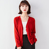 Spring and autumn women’s new Korean Long Sleeve Sweater Jacket V-neck spring and autumn short solid color loose knit ca