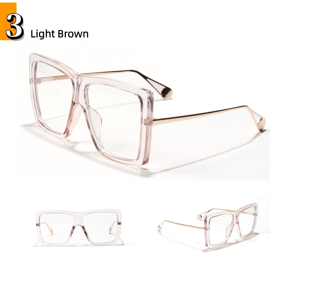 Oversized Frame Half Metal Retro Flat Lens Korean Square Glasses Wholesale display picture 8