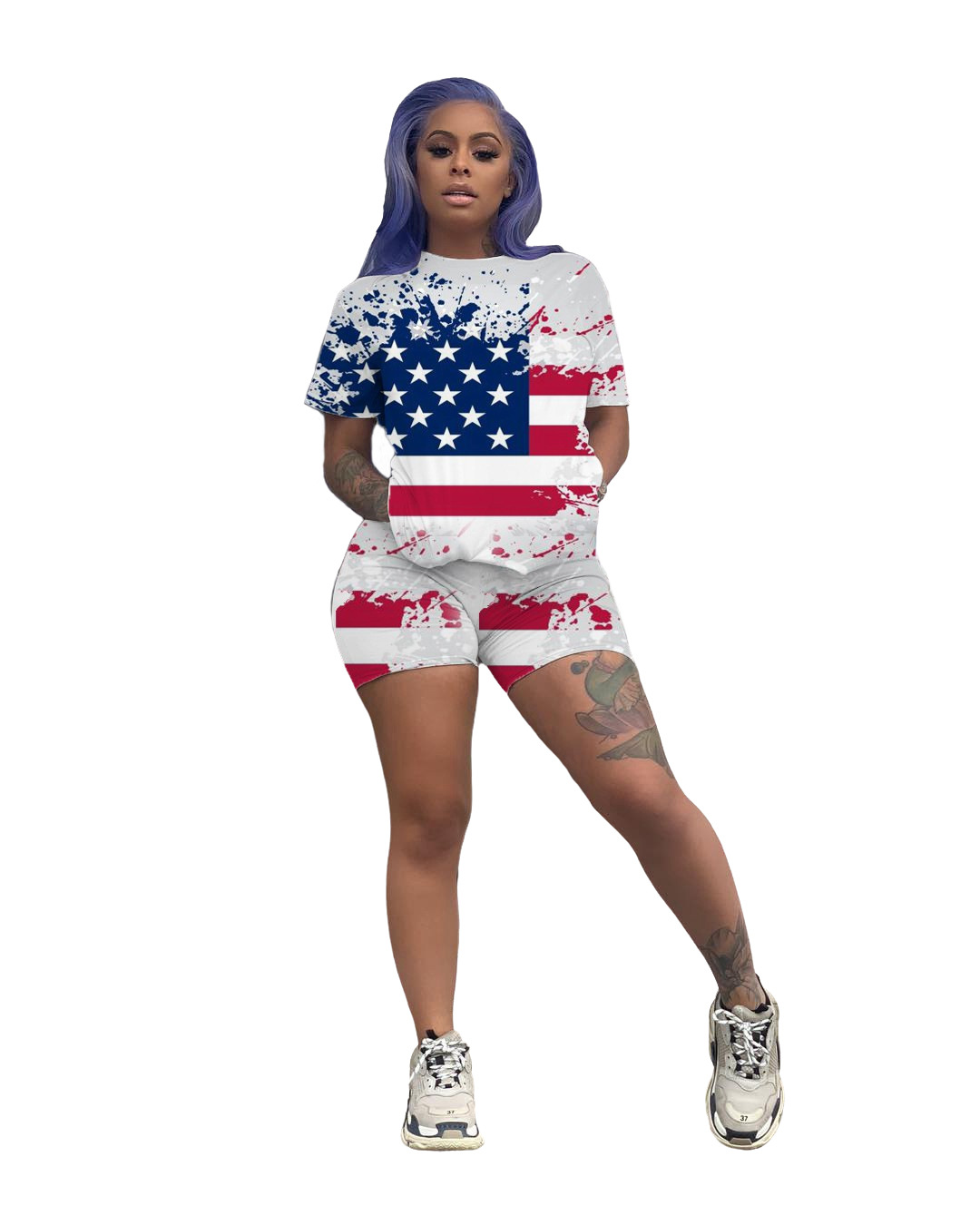 American Flag Independence Day National Day Flag Top & Shorts Set NSFZ62384