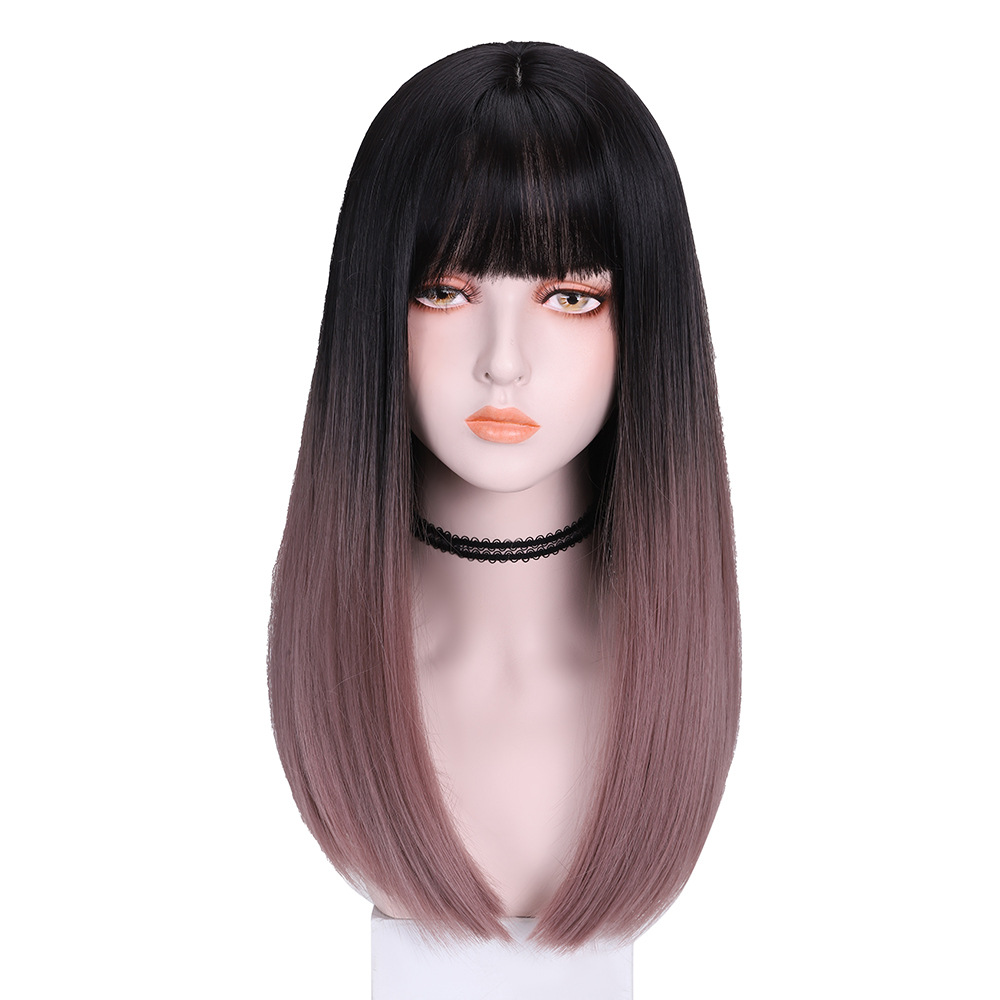 Perruque synthétique pour femmes, tête complète naturelle, longue et lisse, Air Bang, maille moelleuse, couverture de cheveux rouges_voghion.com