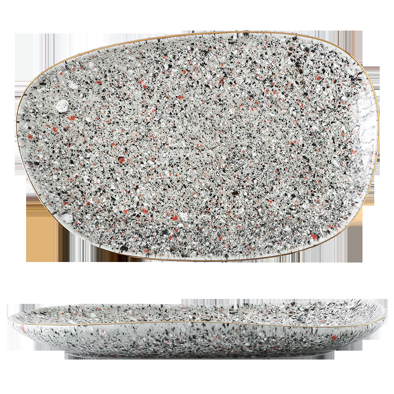 Luz de lujo yuhua esmalte Vintage horno de cerámica vajilla horno de microondas borde dorado especial irregular tazón de arroz tazón de sopa plato occidental