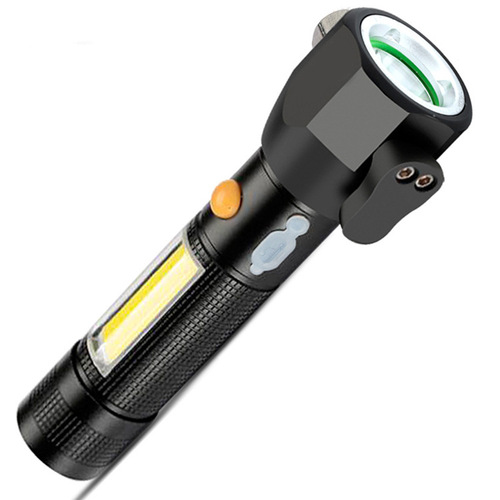 Cross-border multi-function strong light rechargeable flashlight outdoor long-range aluminum alloy LED car safety hammer