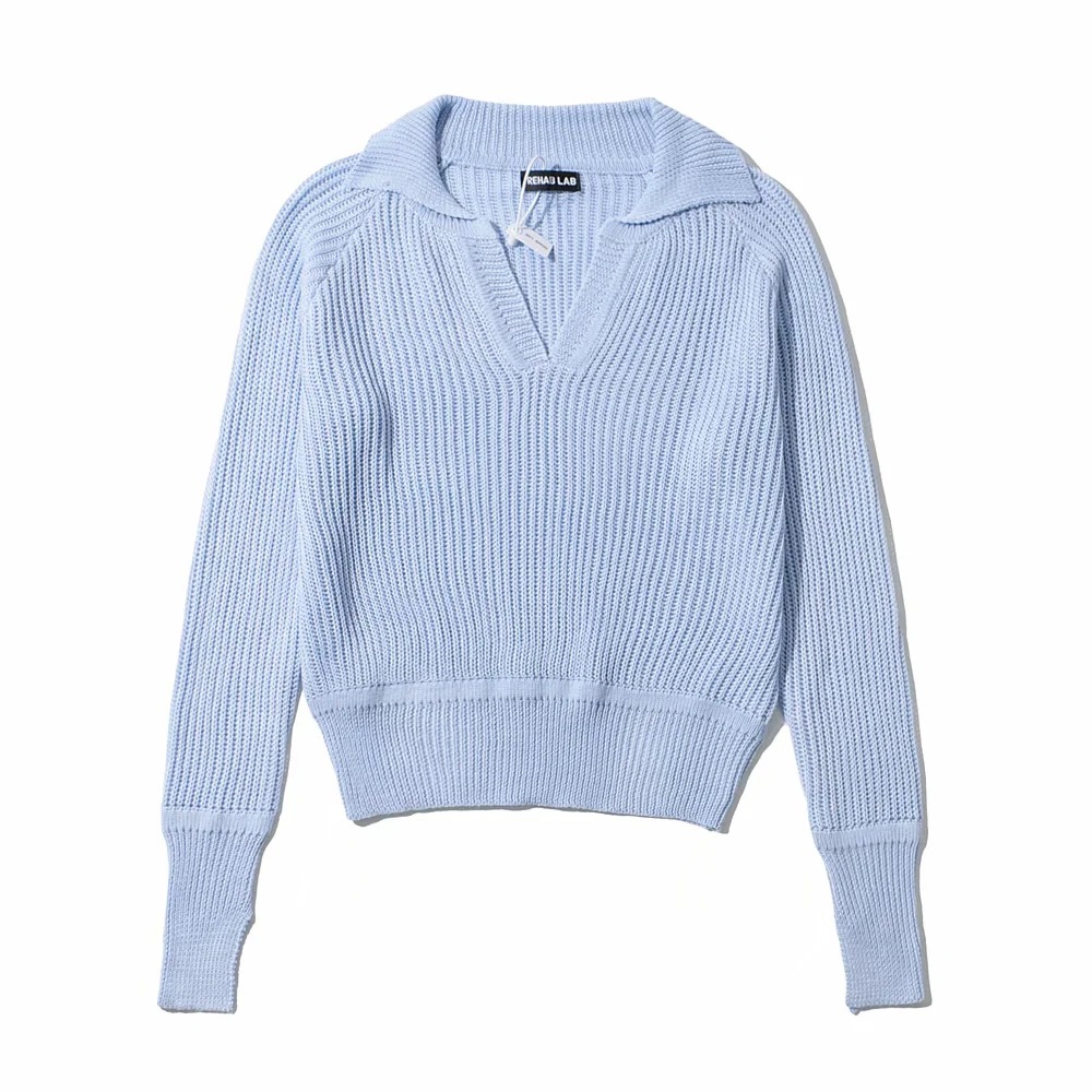 autumn and winter lapel solid color sweater NSAC15414