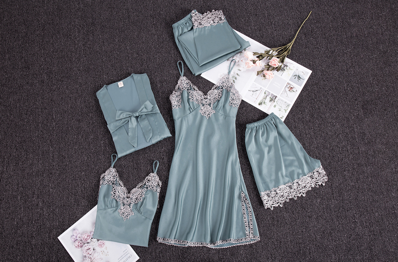 fashion comfortable five-piece satin pajamas   NSJO30233