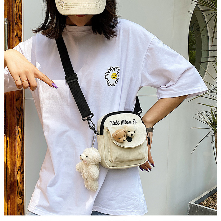Korean version of Instagram, Japanese style Harajuku, cute and soft girl, with a unique vintage look, girl canvas single-shoulder small crossbody bag, female student undefined