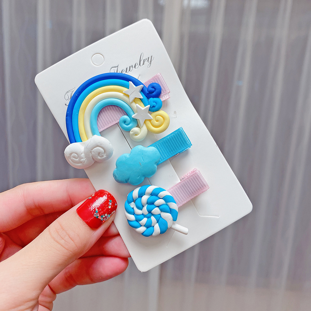 Cartoon Rainbow Candy Color Three-piece Hair Clip Set display picture 5