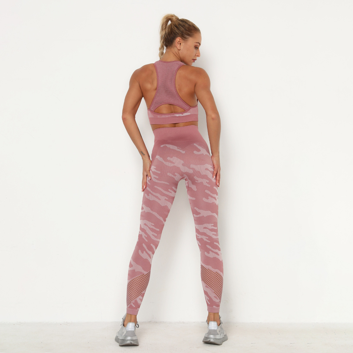 seamless knit camouflage yoga suit two-piece set NSLX9018