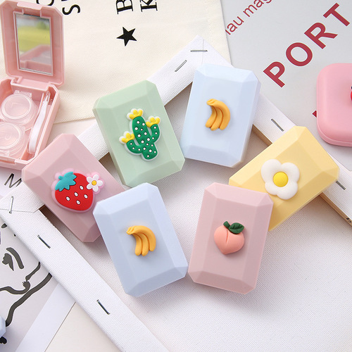 New creative cute resin patch contact lens box cartoon contact lens box companion glasses care box with mirror