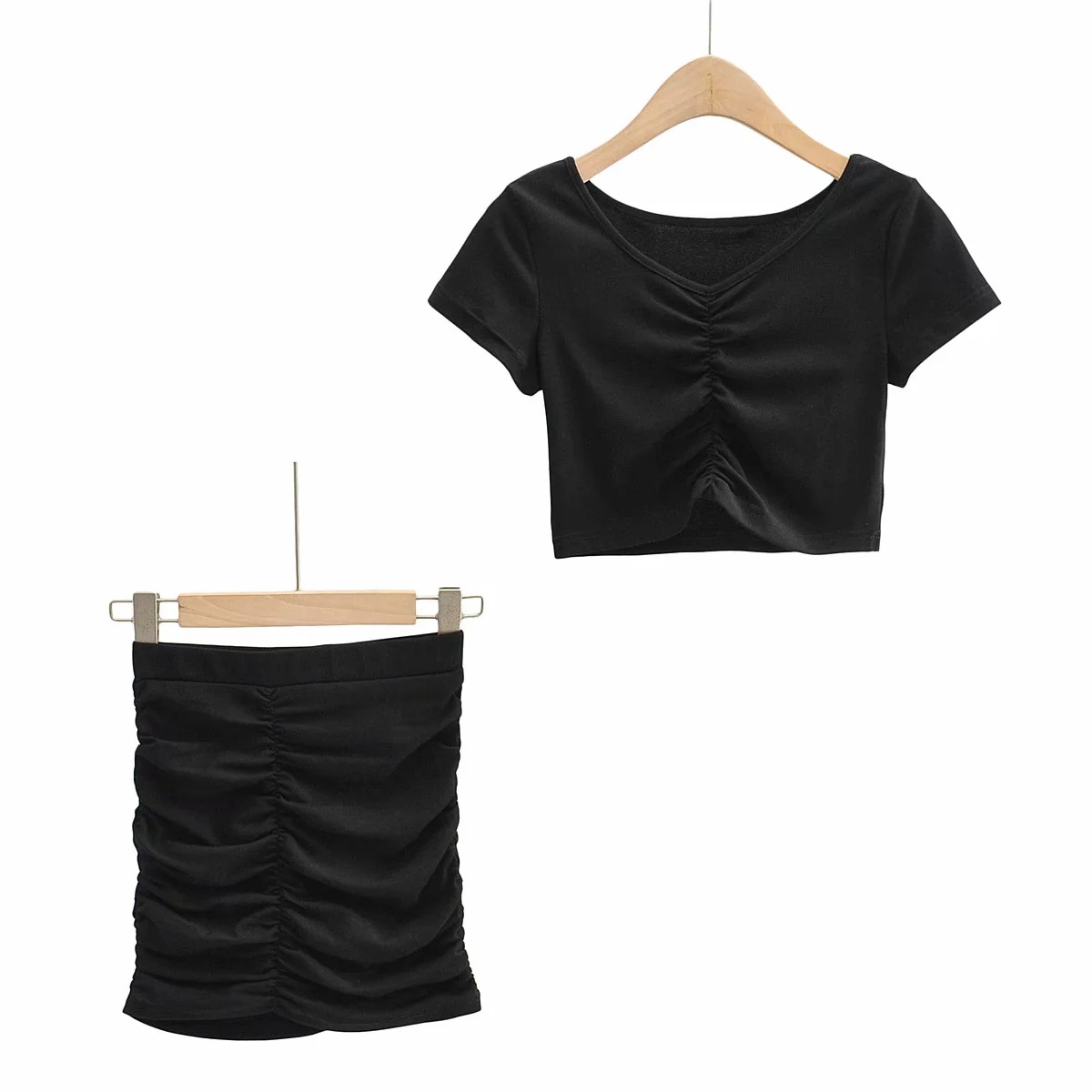 V-neck short-sleeved T-shirt sexy skirt fashion two-piece suit NSHS33485