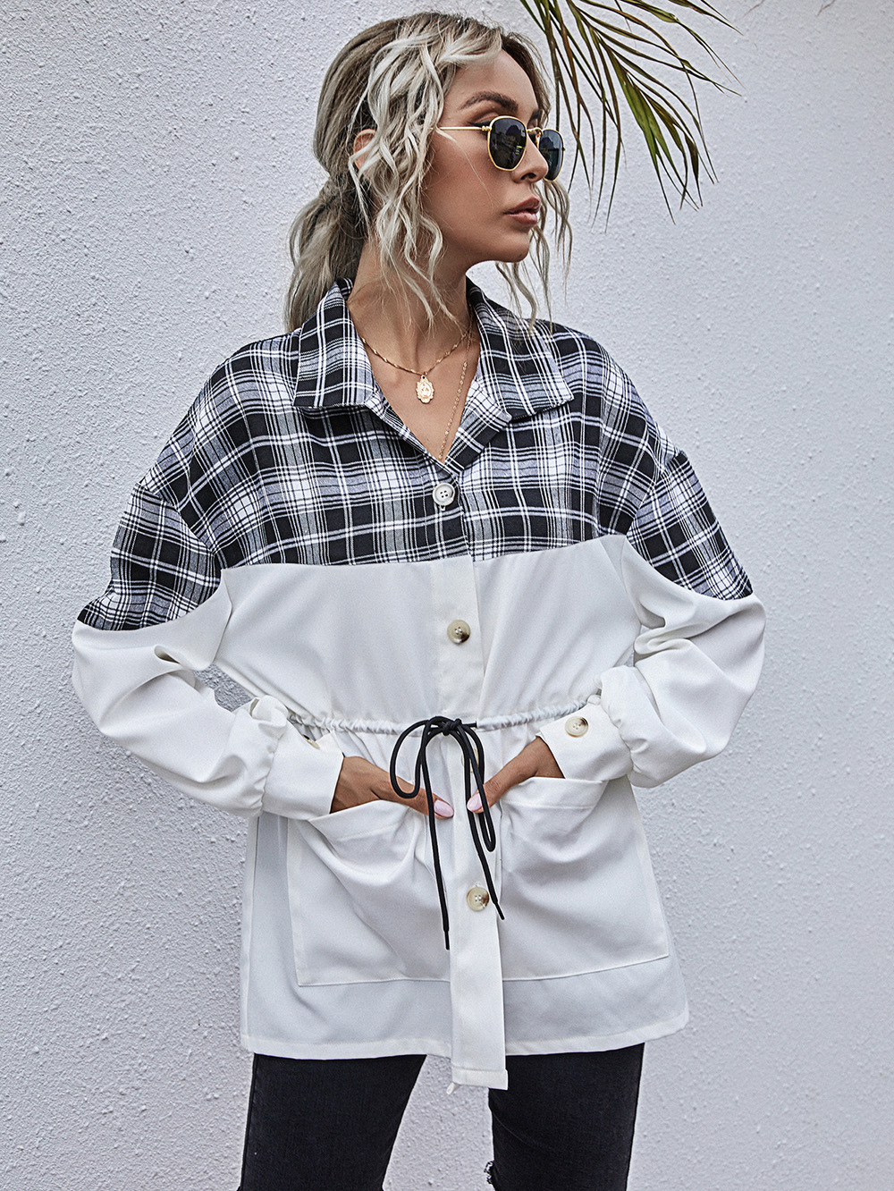 fashion casual lapel check shirt  NSDF5186