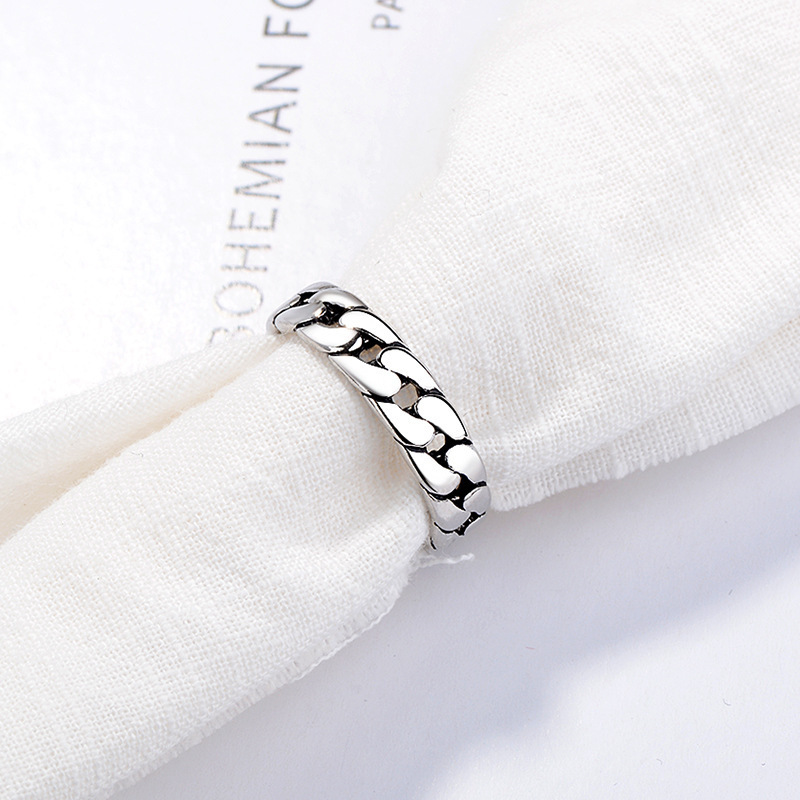 S925 Sterling Silver Retro Thai Silver Style Simple Chain Twist Open Ring display picture 6