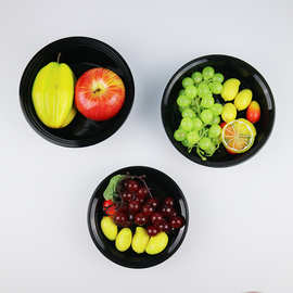 美式黑色圆碗一次性750ML打包外卖水果密封塑料餐汤盒