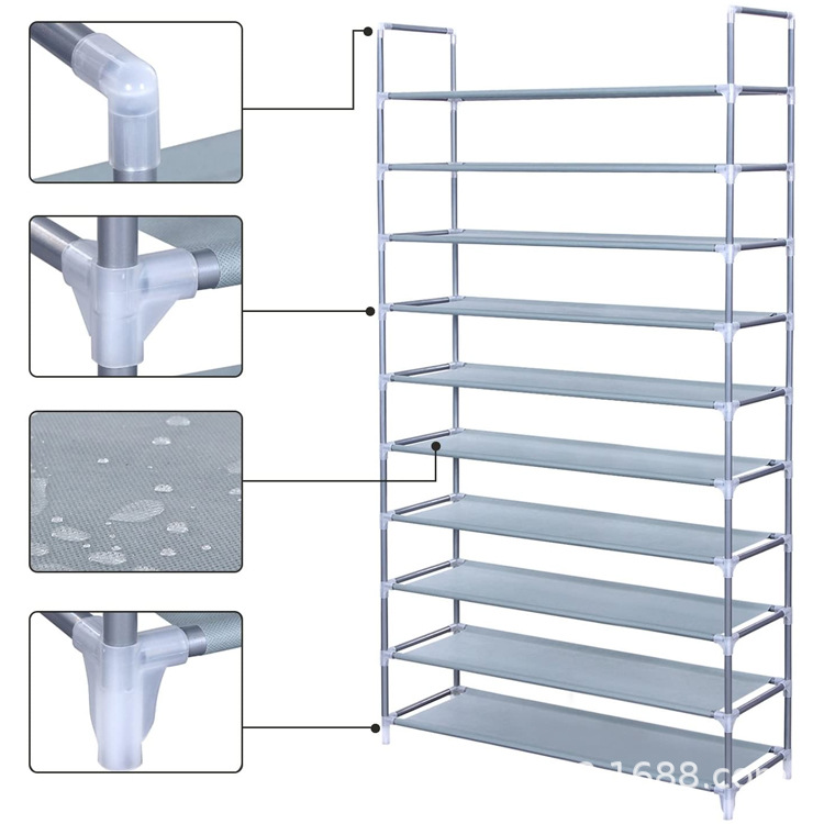 亚马逊欧美大容量多层简易组装10层鞋柜鞋架可放50双鞋源头厂家